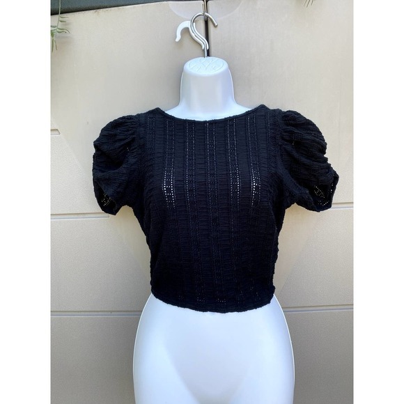 Free People Women’s Black Star Struck Tee Eyelet Open Back Crop Top Sz XS - Picture 3 of 11